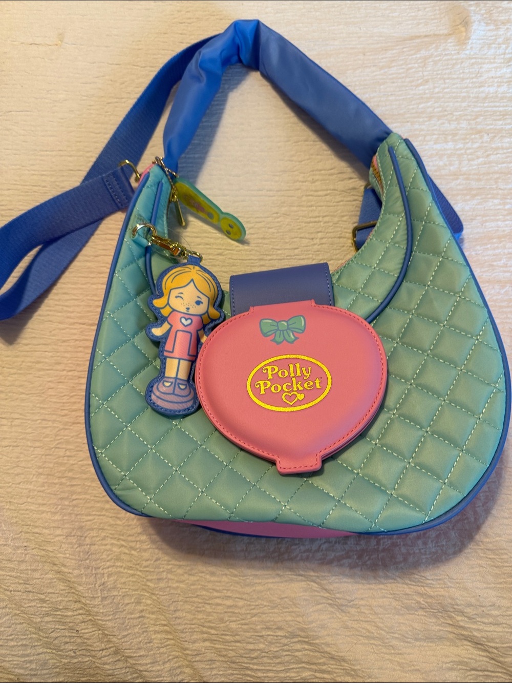 Quilted Kids Shoulder Bag in Aqua and Pink